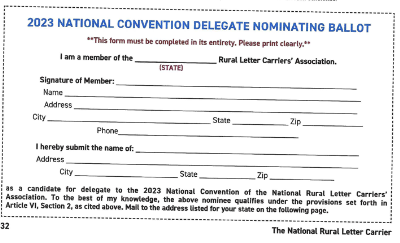 2023 National Convention Delgate Ballot